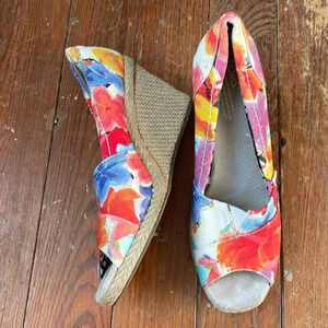 Toms Colorful Floral Espadrille Wedges